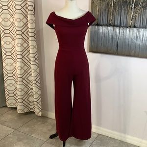 Papaya burgundy pant suit off the shoulder